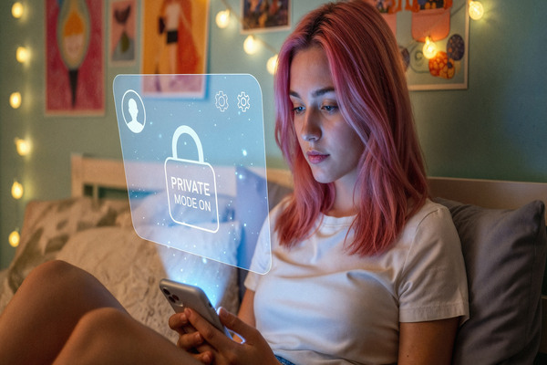 Woman using secure technology for cross-border payments