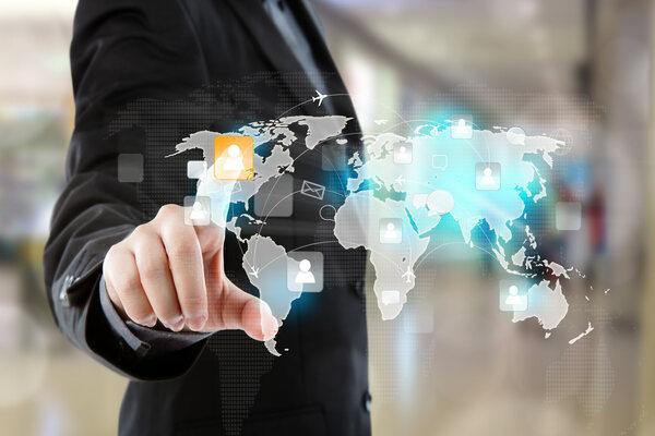 Businessman managing global cross-border payment connections