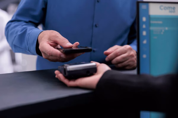 Un hombre acude a un proveedor de confianza para recargar su teléfono y realizar recargas telefónicas.