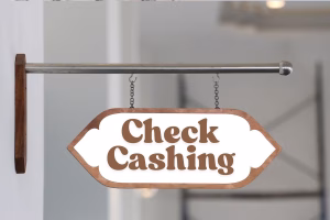 Check cashing sign hanging outside business