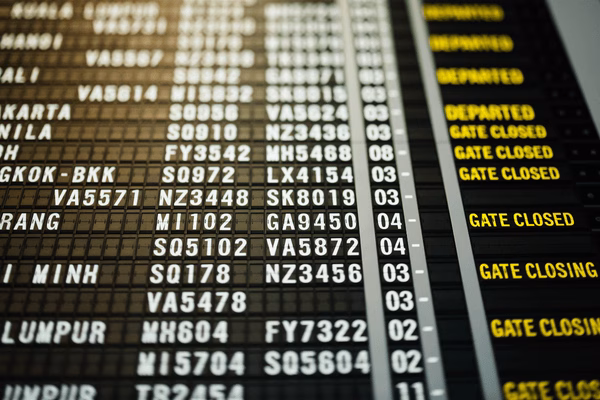 Panel de información de vuelo que muestra actualizaciones del estado de la puerta
