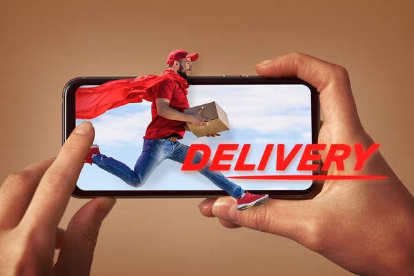 Un anuncio en el teléfono sobre entrega rápida

