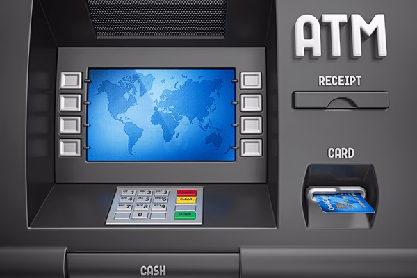 Card Inserted into Modern Bitcoin ATM Machine
