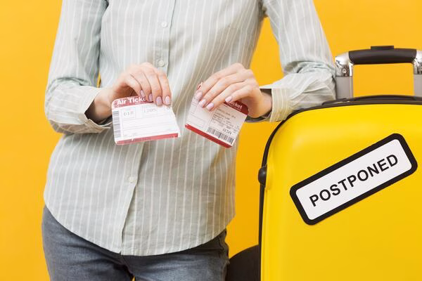 Mujer con billetes de avión incorrectos y equipaje pospuesto
