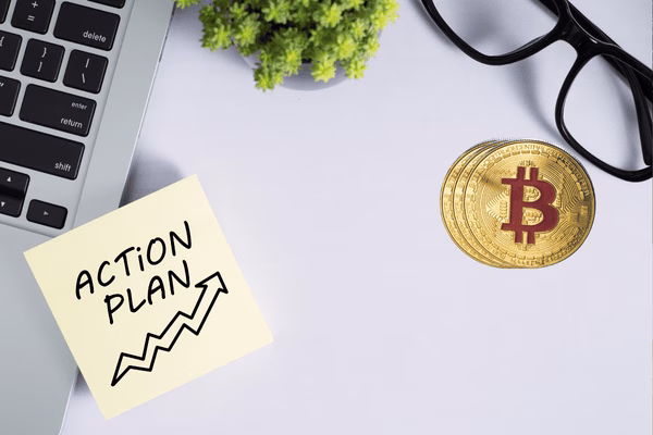 Action Plan Note Beside Bitcoin ATM Coins