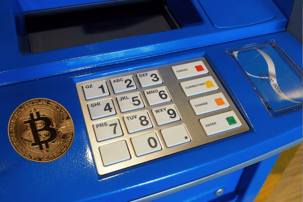 Bitcoin ATM with numeric and function buttons
