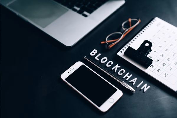 Modern Workspace Linked to Bitcoin ATM and Blockchain