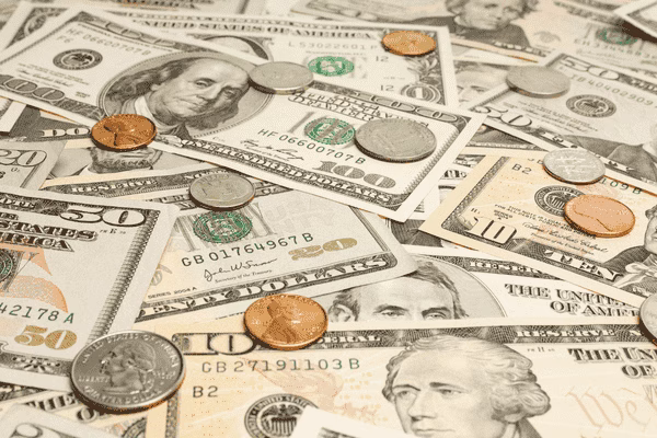 Paper Bills And Coins For Check Cashing Transaction