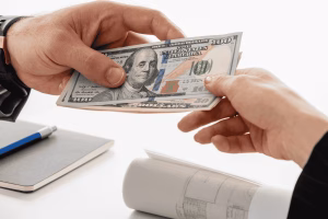 Manos sosteniendo efectivo para transacciones de pago transfronterizas