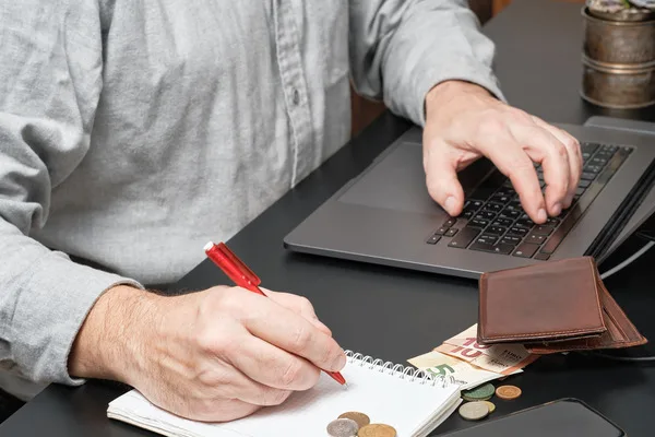 Man planning secure international money transfer steps