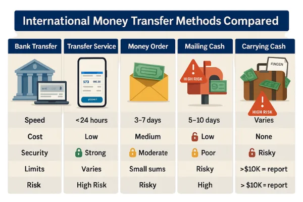 Comparación de métodos para grandes transferencias internacionales de dinero