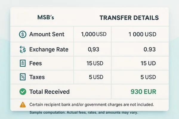Money Transfer Fees and Charges – Sample