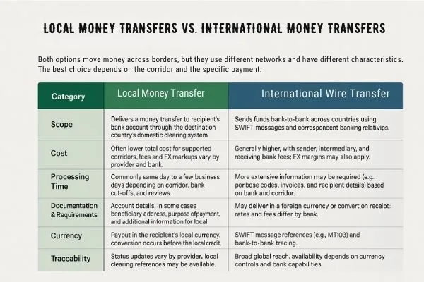 Opciones de transferencia de dinero