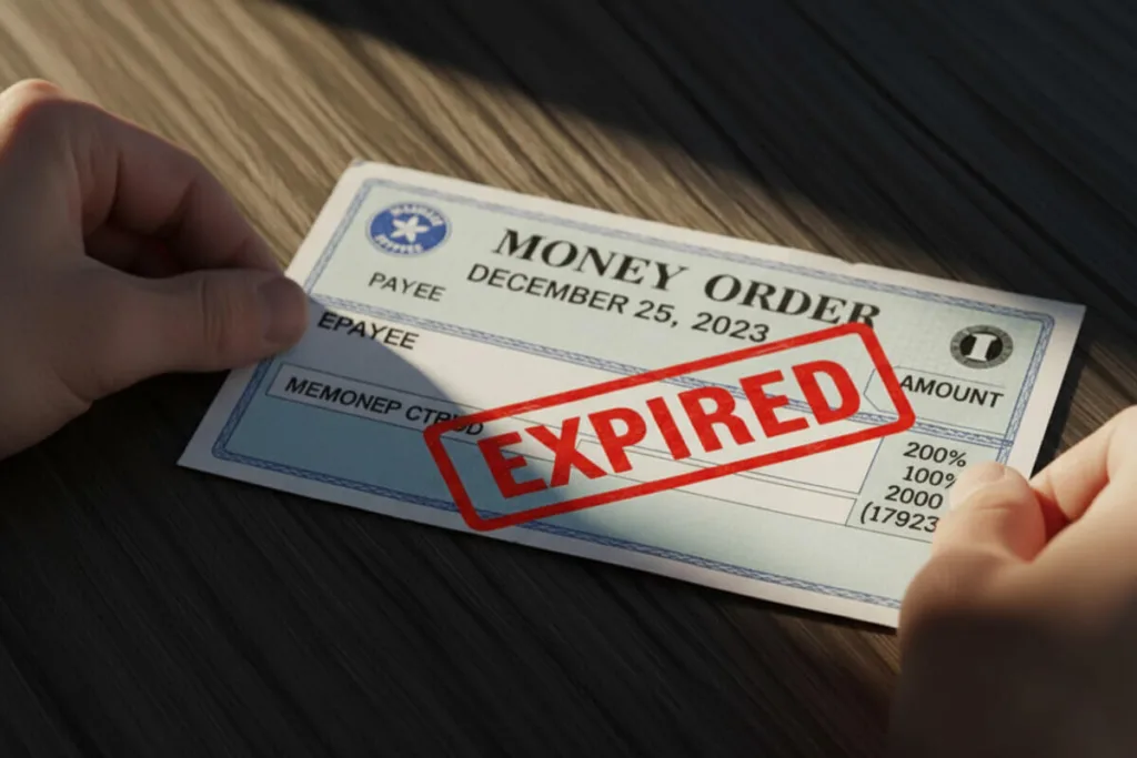 giro postal vencido que muestra un período de validez limitado