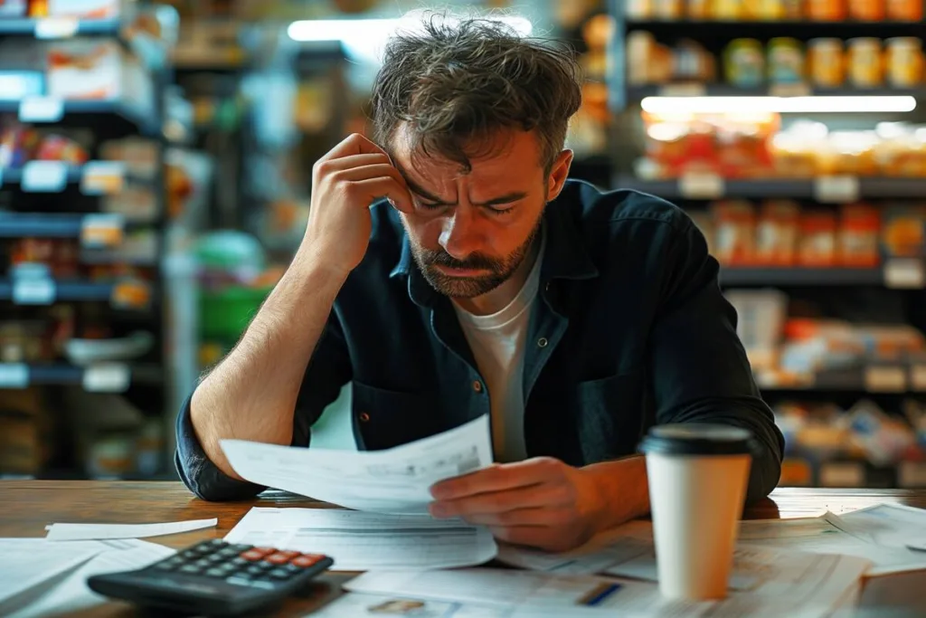 Hombre revisando un giro postal en un lugar de cambio de cheques