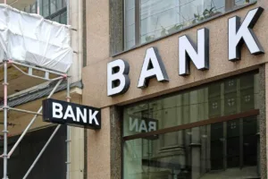 Bank building exterior representing secure Money Transfer and financial services.