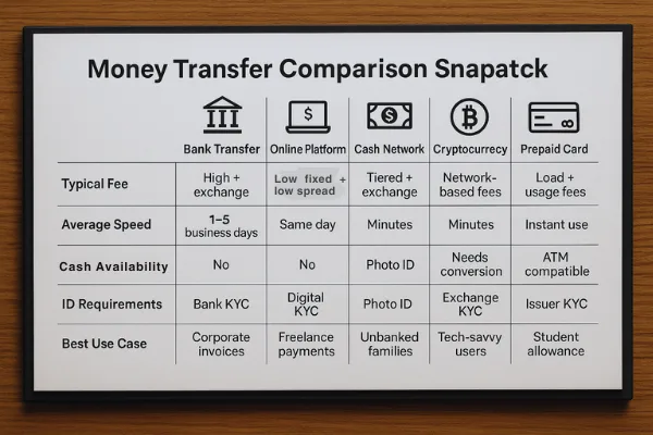 Comparación de métodos de transferencias de dinero