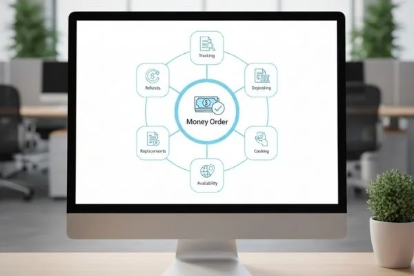 Pantalla de computadora que muestra los servicios opcionales de giro postal