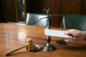 Handing a settlement check after court trial