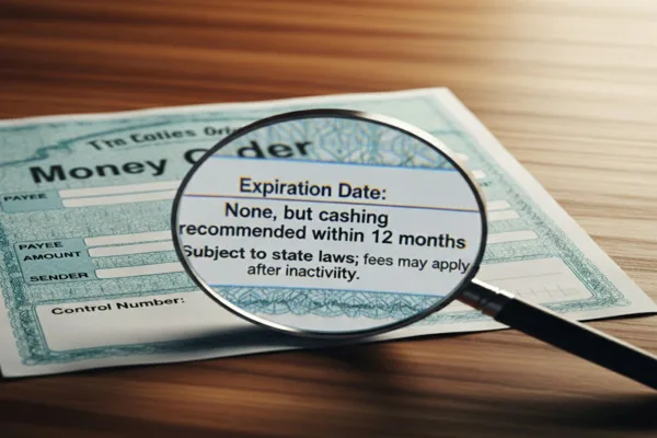 Money order expiration rules highlighted with magnifying glass

