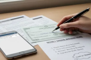 Formulario de firma a mano para completar un giro postal