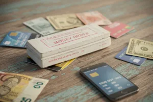 Orden de pago con alternativas en efectivo, tarjetas y teléfono