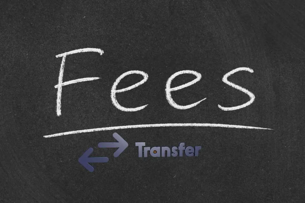 Pizarra con concepto de tarifas y símbolo de transferencia de dinero
