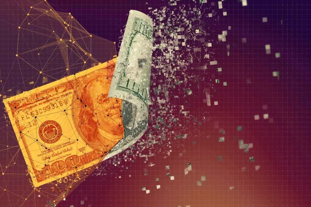 Ilustración de transferencia segura de dinero que muestra la transformación de moneda
