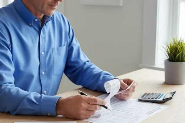 Man in blue shirt filling out a Money order form.