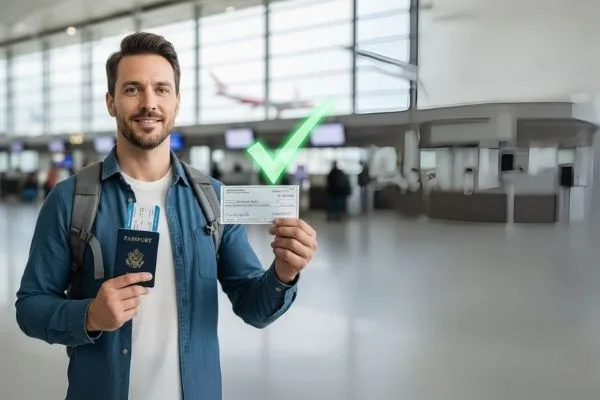 A traveler carrying a money order while travelling