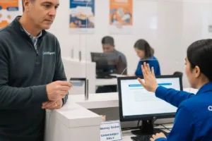 Cliente que intenta comprar un giro postal con tarjeta de crédito