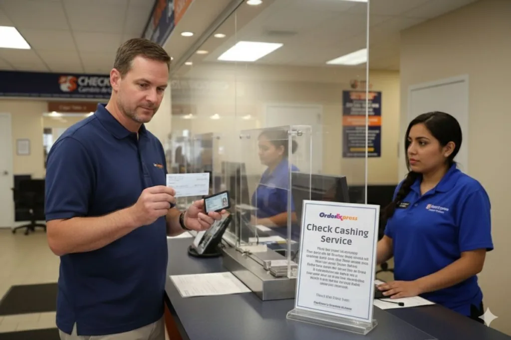 Cliente que utiliza el servicio de cambio de cheques en el mostrador
