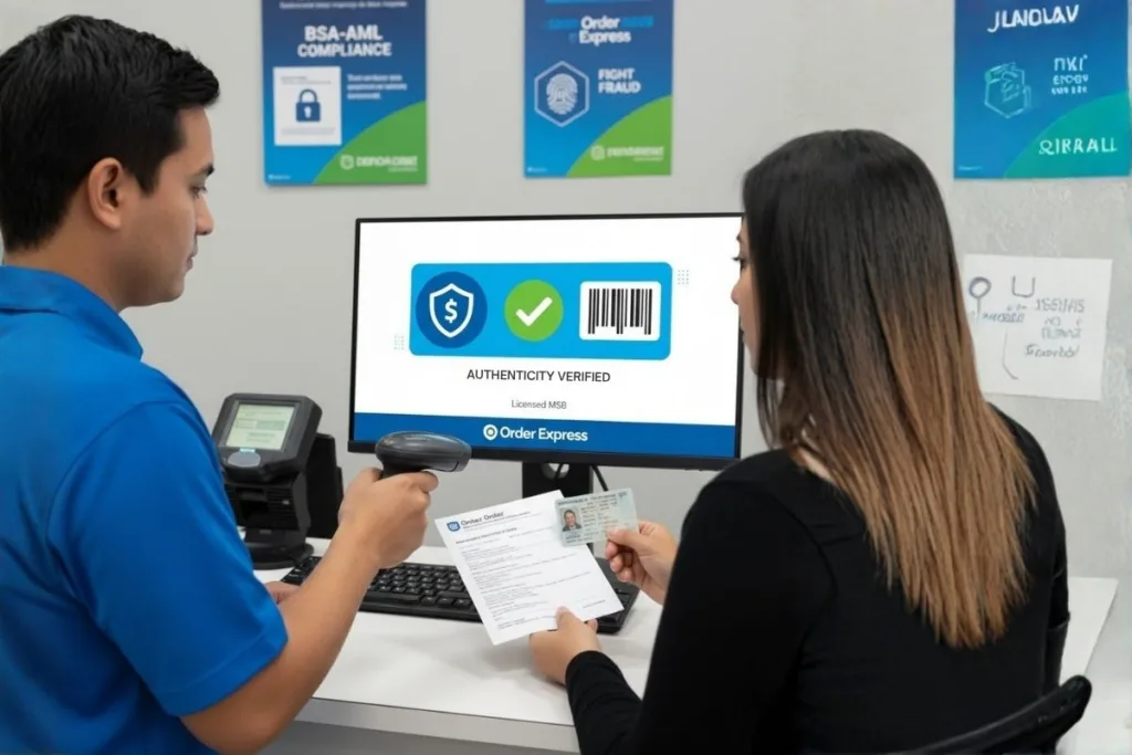 Cliente verificando los detalles del giro postal en Order Express