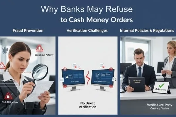 Infografía que muestra por qué los bancos rechazan los giros postales