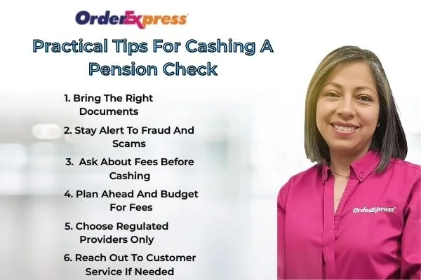Order Express guide shows steps to cash a pension check 