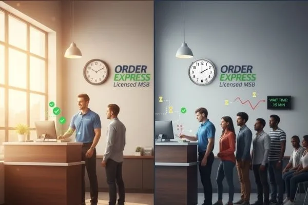 People waiting in line to cash a check