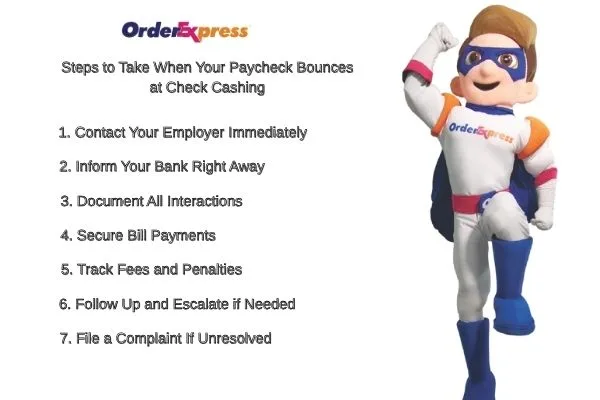 Steps to follow when paycheck bounces during check cashing 