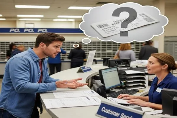 Hombre preguntando sobre el rastreo de un giro postal sin recibo