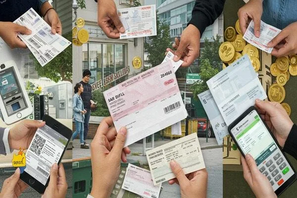  People using money orders for secure financial payments
