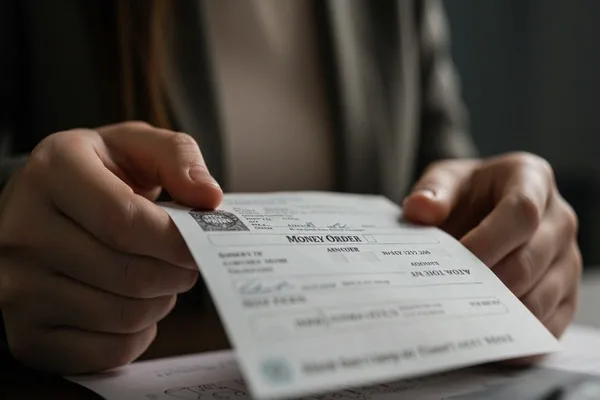 Person holding a money order payment form