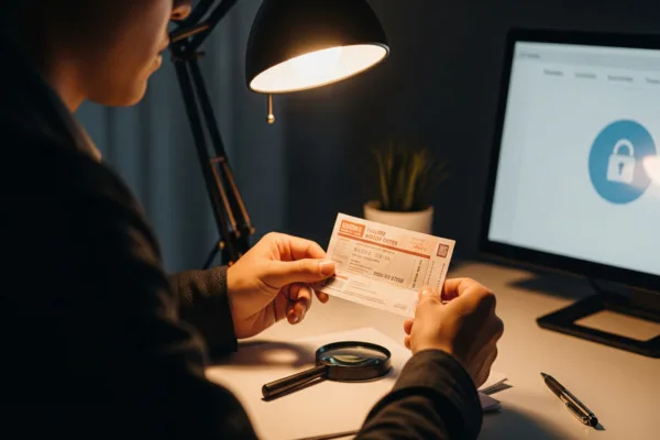 Person reviewing money order details for safety
