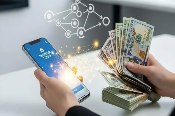 Persona que usa una aplicación móvil para transferencias de dinero nacionales 
