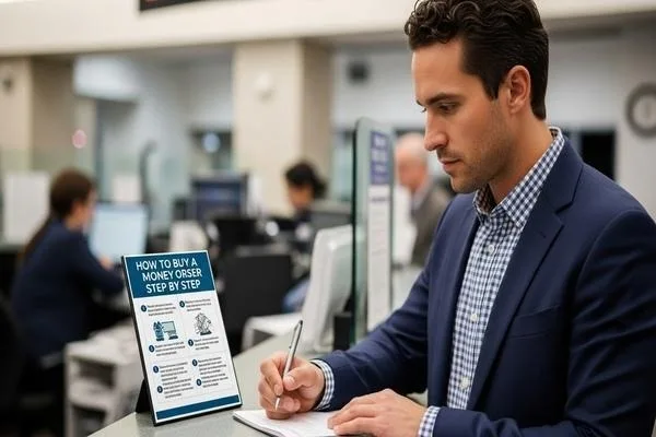 Man filling out a Money Order step by step