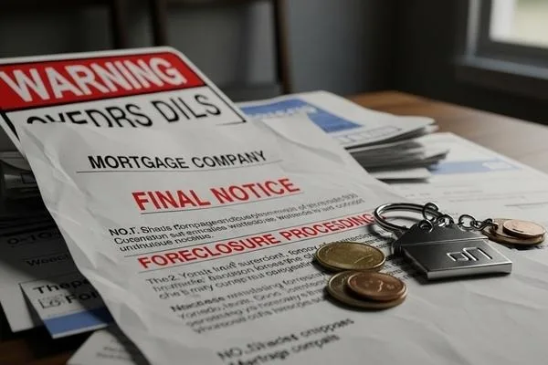 Mortgage foreclosure notice showing late payment warning
