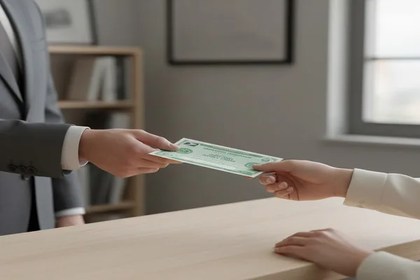 Two people exchanging a Money Order at a service desk.
