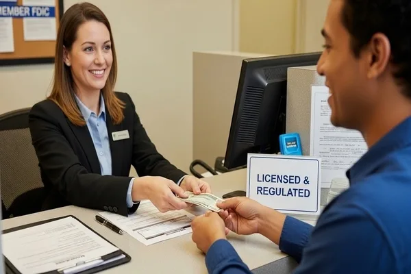 Cajero autorizado que proporciona servicios de cobro de cheques seguros y confiables.