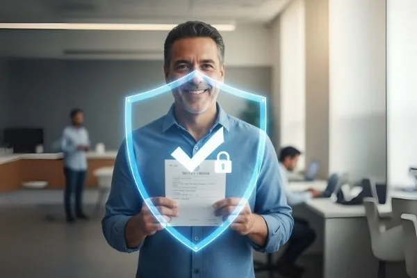 A man holding a money order feels secure 