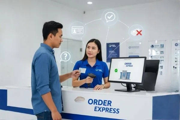 Customer presenting ID for compliant money order purchase