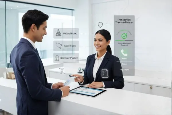 Cliente verificando la información del giro postal en el mostrador