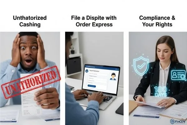 Filing dispute for unauthorized Money Order cashing